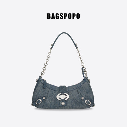 Wonton Bag-Washed Denim Shoulder Bag