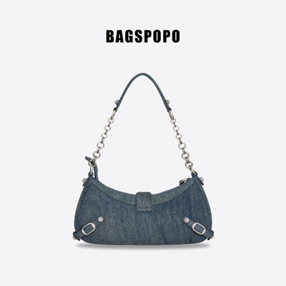 Wonton Bag-Washed Denim Shoulder Bag