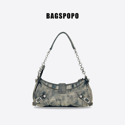 Wonton Bag-Washed Denim Shoulder Bag