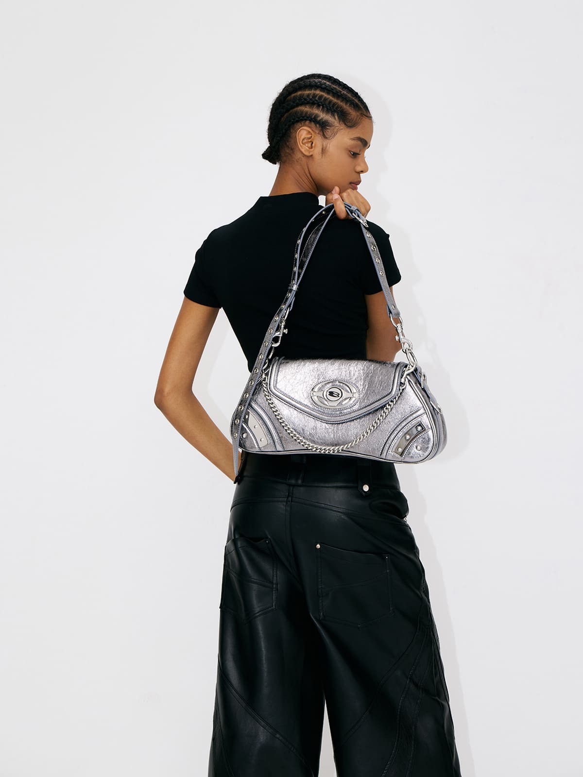 Hourglass Bag-Leather Shoulder Bag-GUN GREY